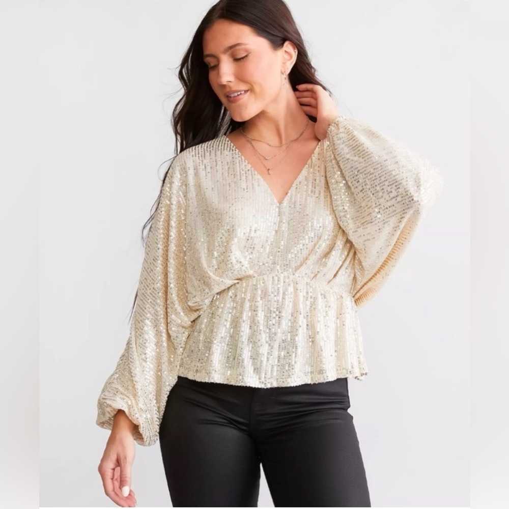 Endless Blu Sequin Blouse XS (Buckle)